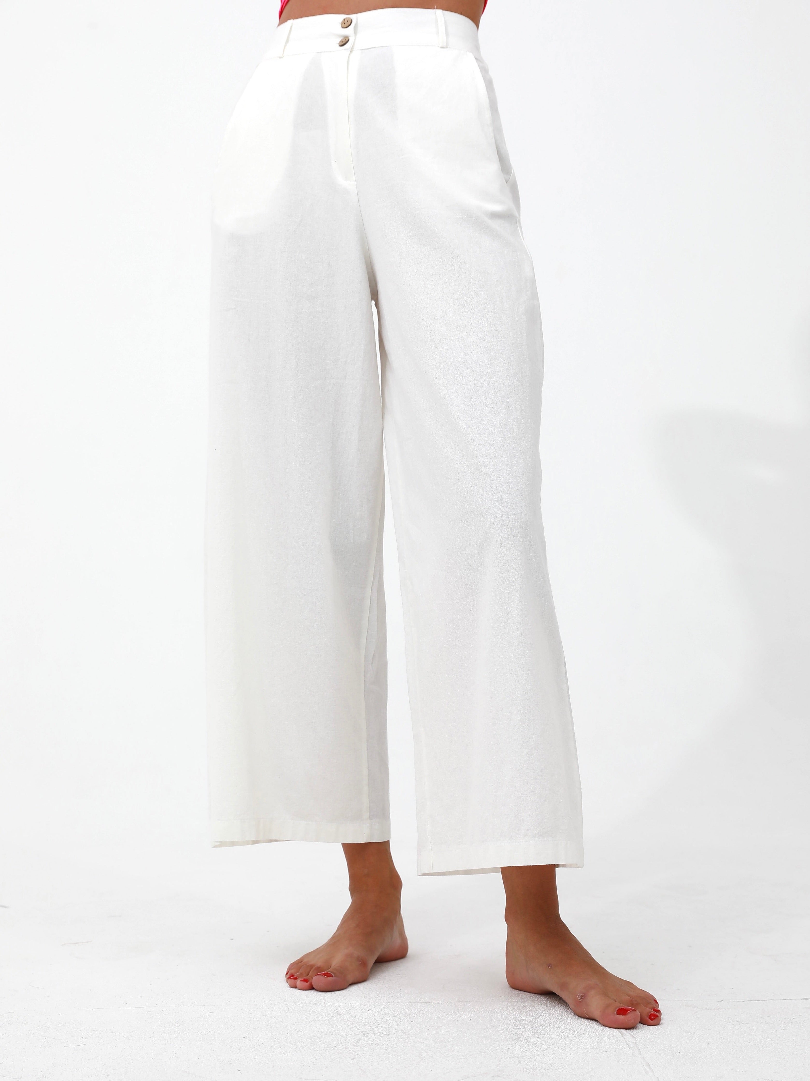 white |women cotton wide pants pants | risska